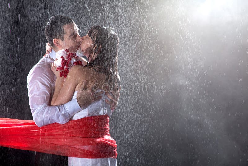 Happy Wedding Lovers On Strong Rain Stock Image Image 29523853