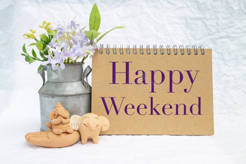 Happy Weekend Card with Elephants Clay Sculpture Stock Image