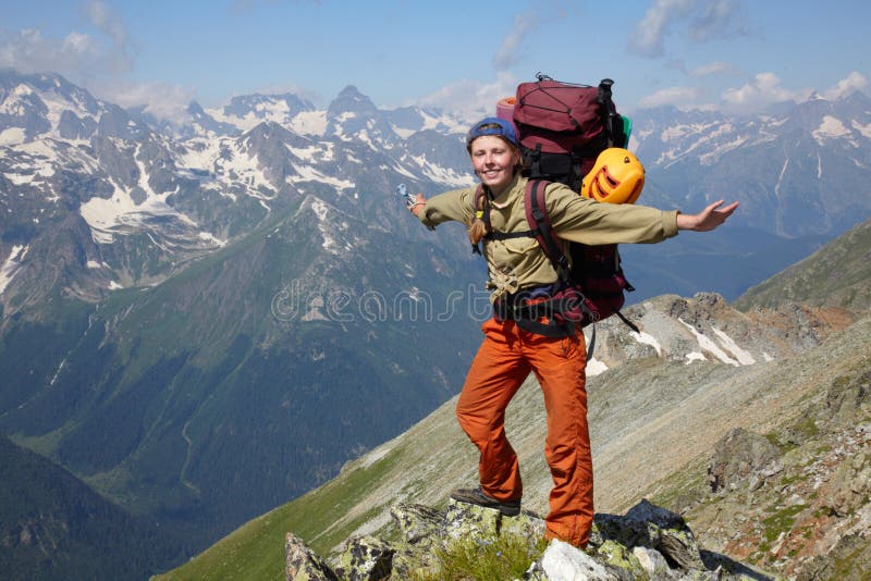 Happy woman with backpack