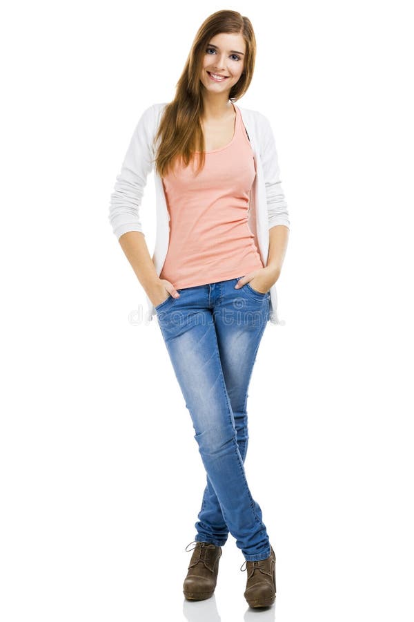 Full Length Beautiful Young Woman on White Stock Photo - Image of ...