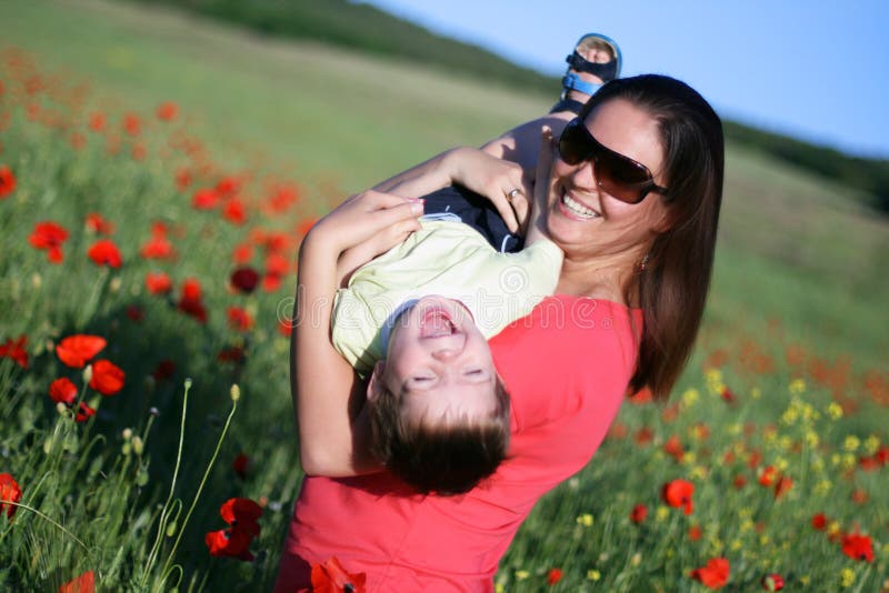 Happy woman and child