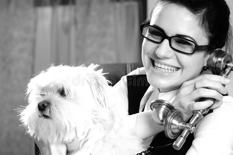 Happy woman and dog royalty free stock photo