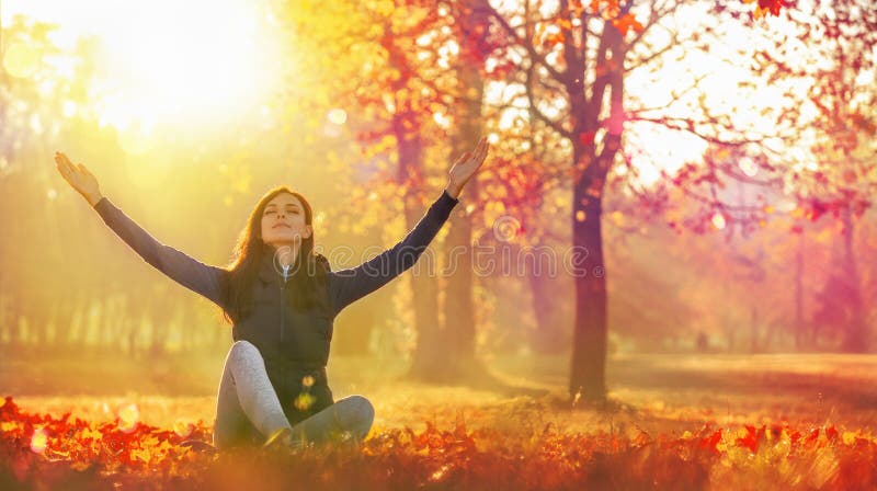 Happy Woman Enjoying Life in the Autumn stock image Happy Woman Enjoying Life in the Autumn stock image