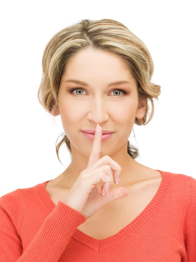 Happy Woman With Finger On Lips Stock Image Image Of Human Bright 39467573