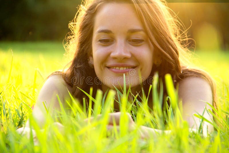 Happy woman in green field stock images Happy woman in green field stock images