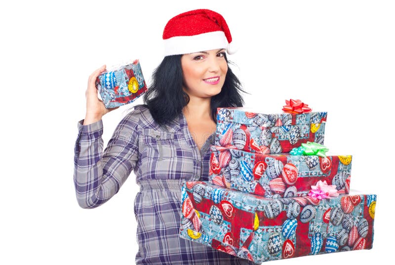 Happy woman holding Christmas presents