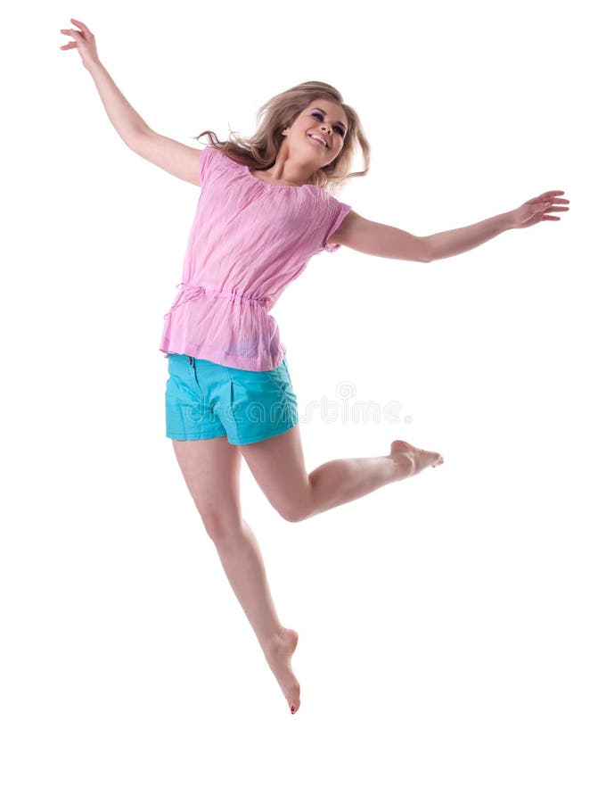 Happy woman jump and smile