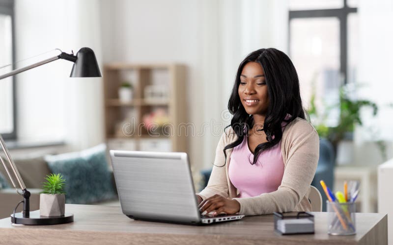 Happy Woman with Laptop Working at Home Office Stock Photo - Image of  indoors, casual: 180889106