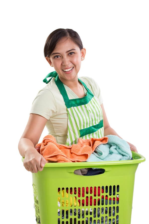 Happy Woman and Laundry Basket Stock Image - Image of indonesian ...