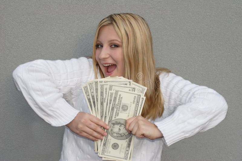 Happy woman with money stock image. Image of dollar, exchange 7142543