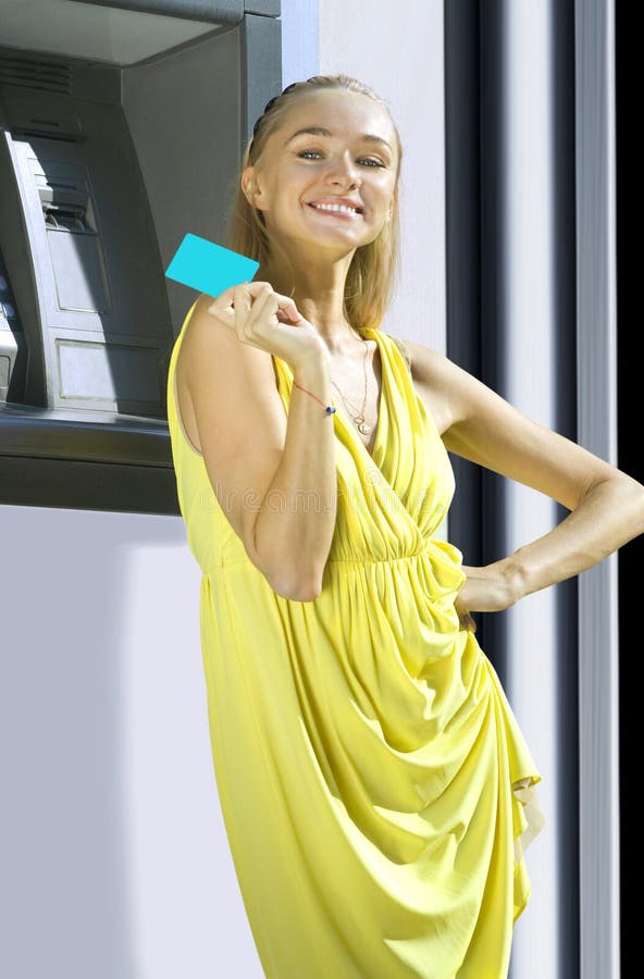 Happy woman with plastic card