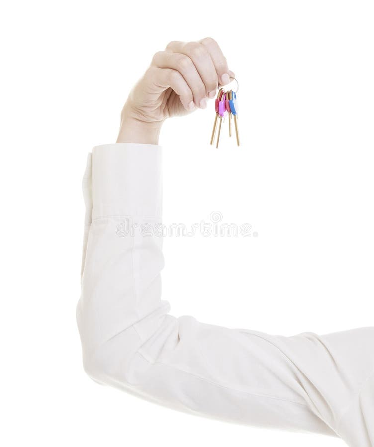 Happy woman real estate agent holding set of keys to new house royalty free stock photography Happy woman real estate agent holding set of keys to new house royalty free stock photography