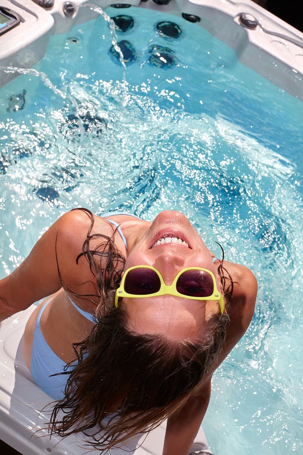 Happy woman relaxing in hot tub. stock photos Happy woman relaxing in hot tub. stock photos
