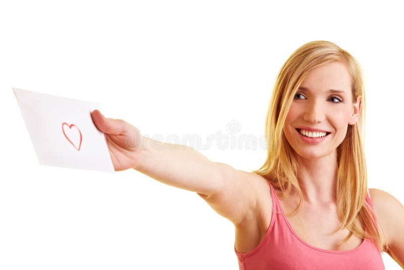 Happy woman sending a love letter