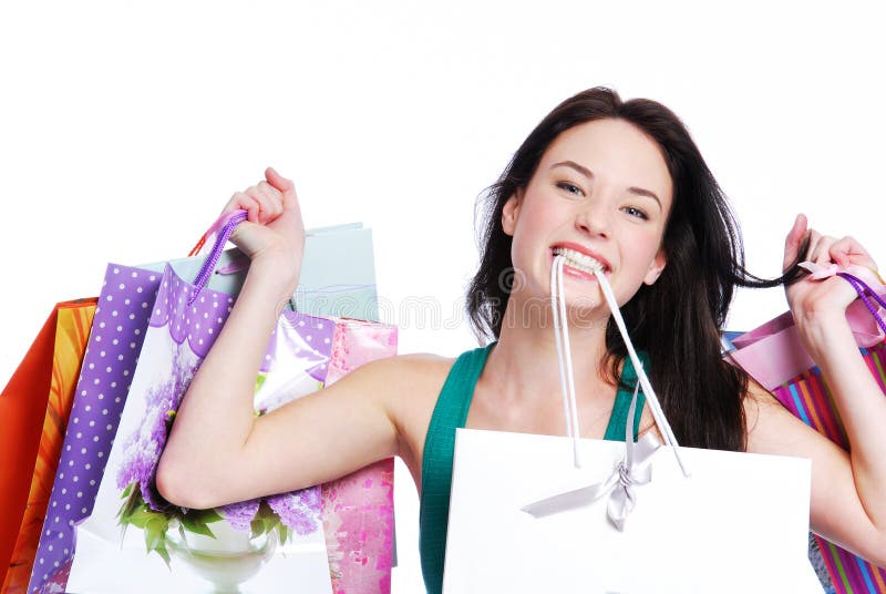 Happy woman with shopping bags