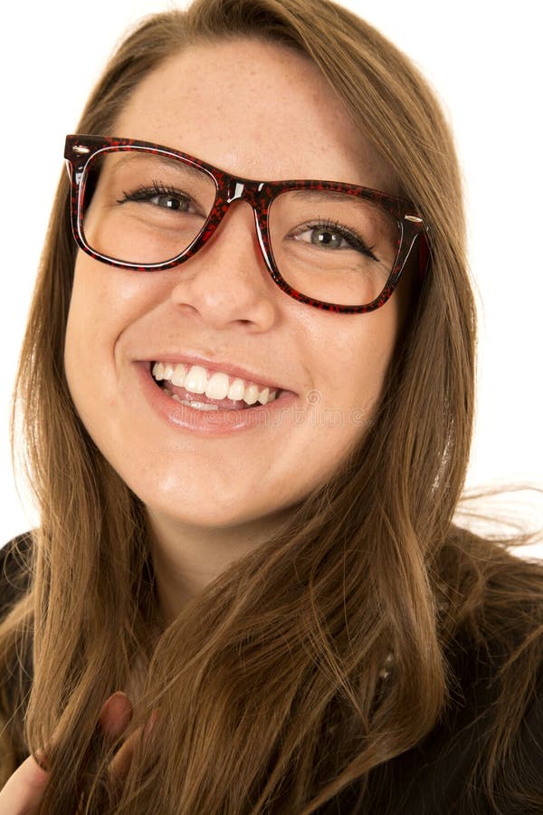 Happy Woman Smiling Wearing Big Glasses Stock Image Image Of Body