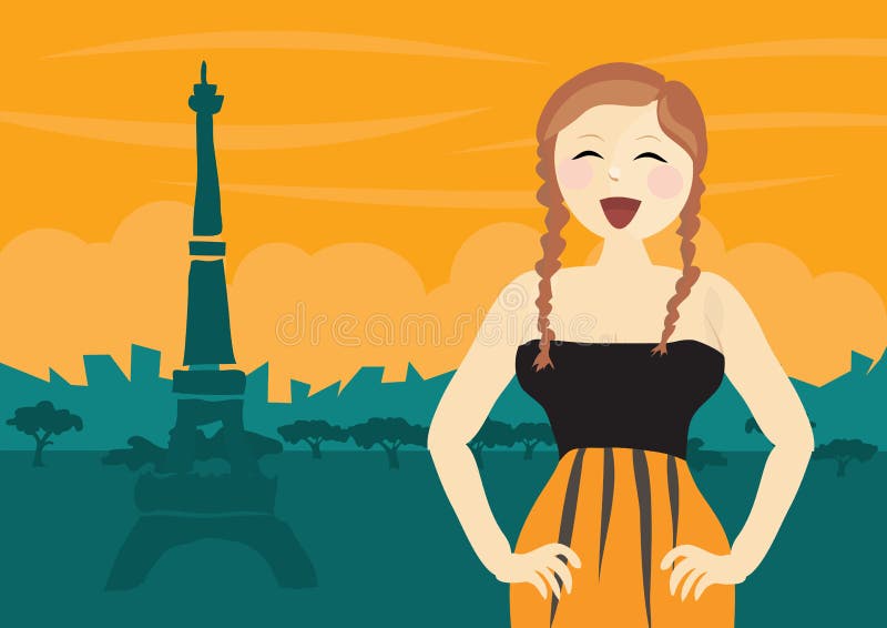 Happy woman tourist in Paris royalty free illustration