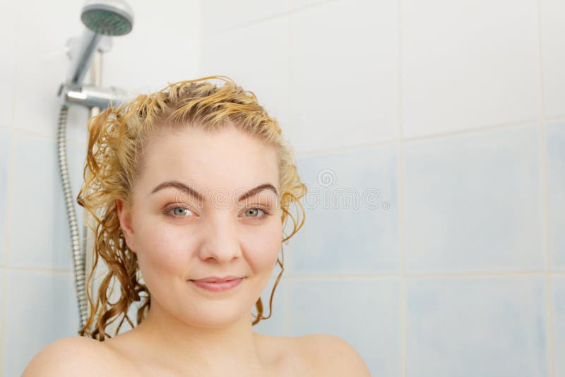 Woman Under The Shower With Colored Foam On Hair Stock Image Image Of