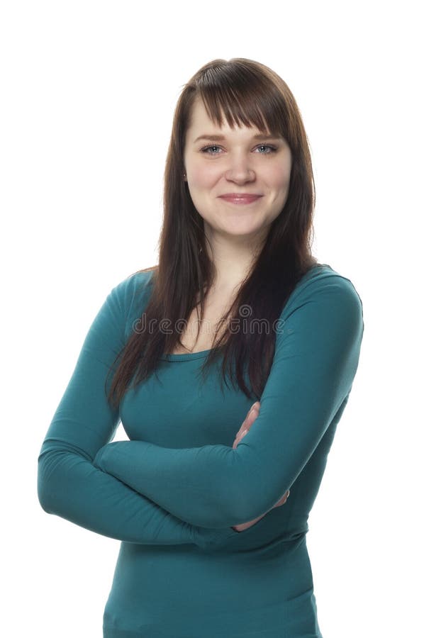 Happy woman on white background