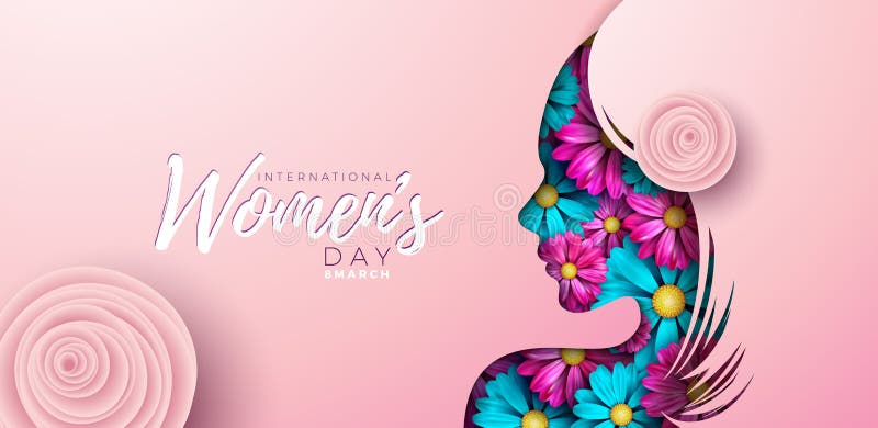 Happy Women&x27;s Day Floral Illustration. 8 March International Womens Day Vector Design with Spring Colorful Flower