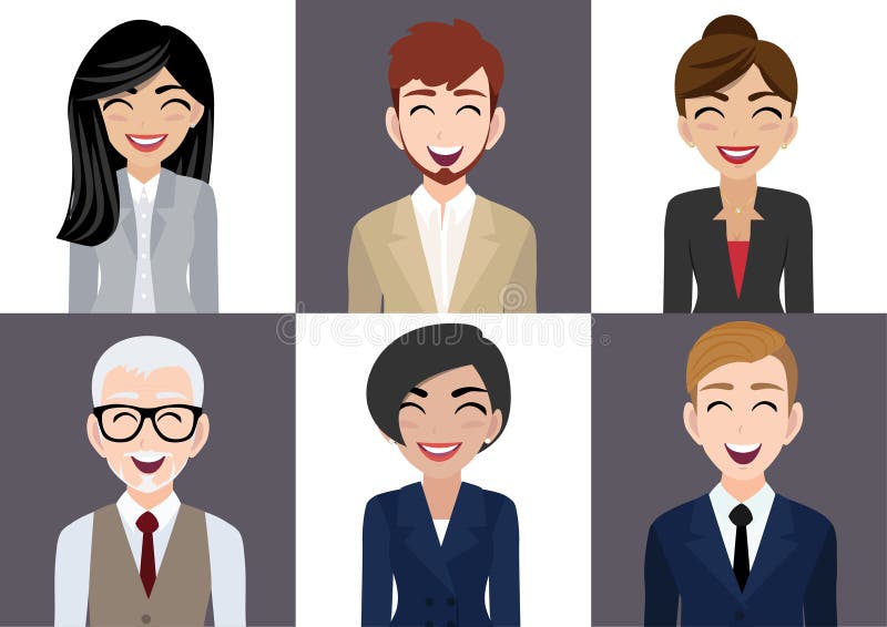 Happy workplace with smiling men and women cartoon character