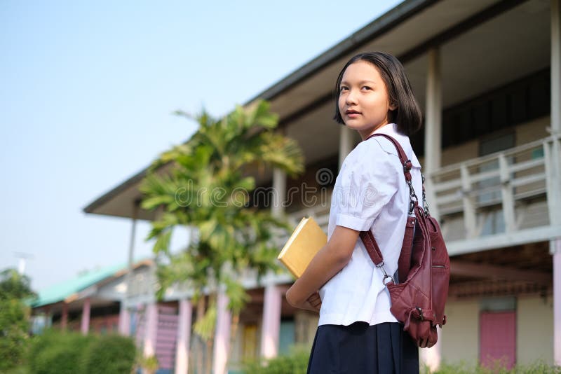 Happy Young Asian Girl Wear Unifrom at School Stock Photo Porn Photo Hd Happy Young Asian Girl Wear Unifrom at School Stock Photo