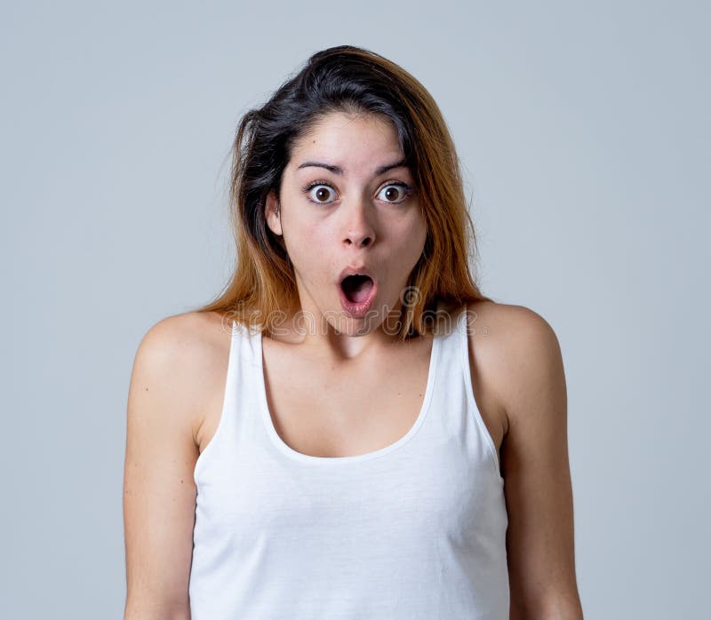 Happy Young Attractive Woman Shocked With Surprised Funny Face Human Expressions Stock Image