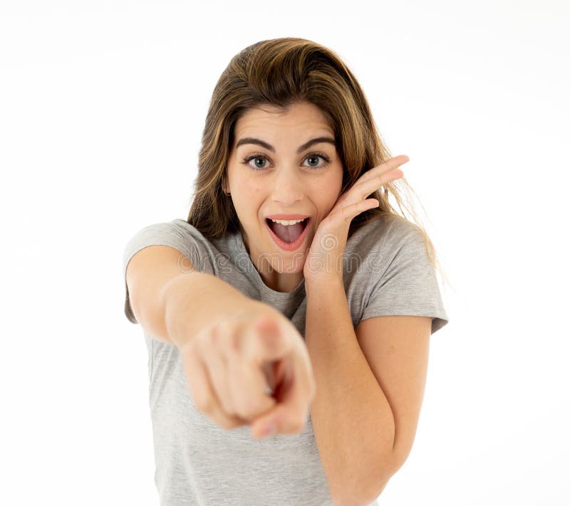 Happy Young Attractive Woman Shocked with a Surprised Funny Face. Human