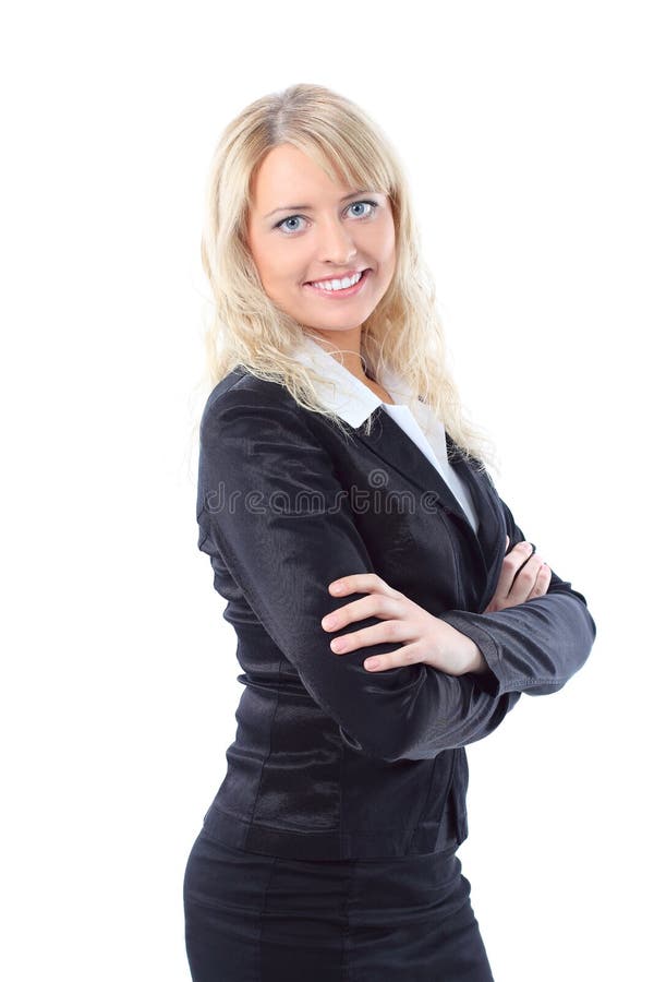 Happy young blond business woman smiling stock image Happy young blond business woman smiling stock image