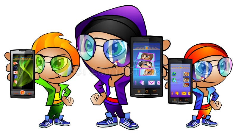 Happy young boys with cellphones vector illustration Happy young boys with cellphones vector illustration