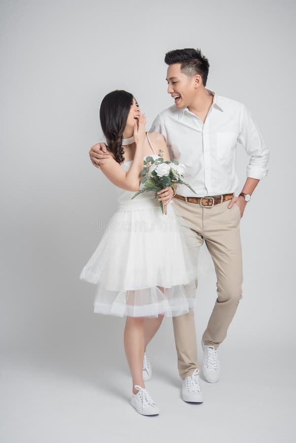 Asian Groom and Bride in Casual Wedding Dress Walking and Having Fun Stock  Image - Image of laughing, celebration: 223595497