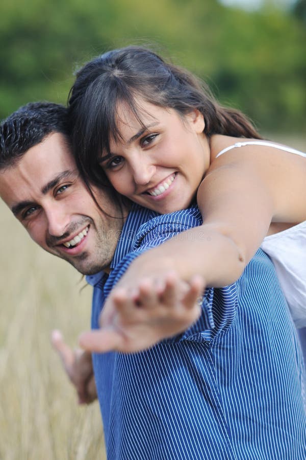 Happy young couple have romantic time outdoor