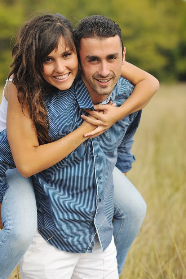 Happy young couple have romantic time outdoor