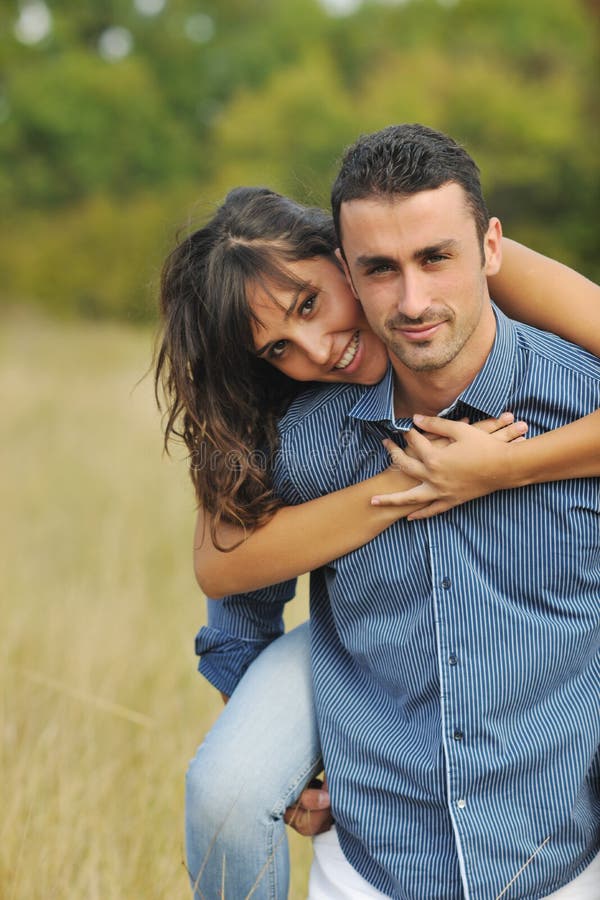 Happy young couple have romantic time outdoor