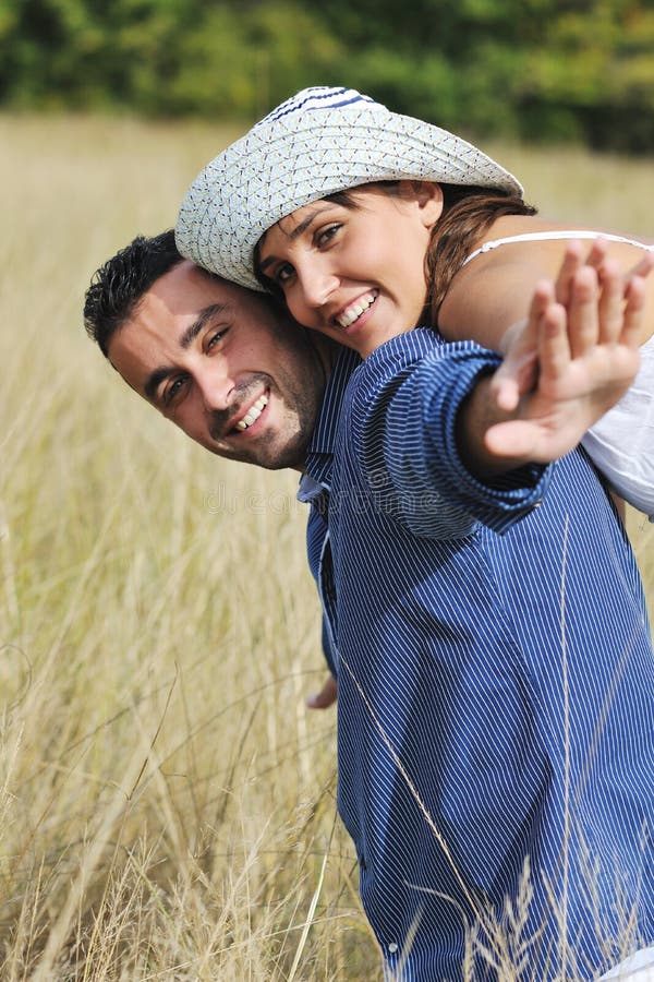 Happy young couple have romantic time outdoor