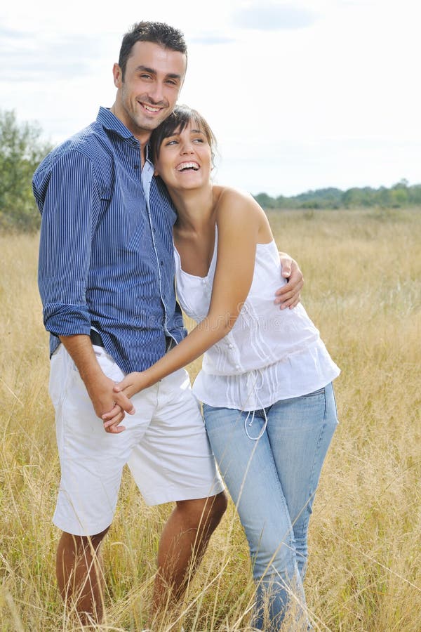 Happy young couple have romantic time outdoor