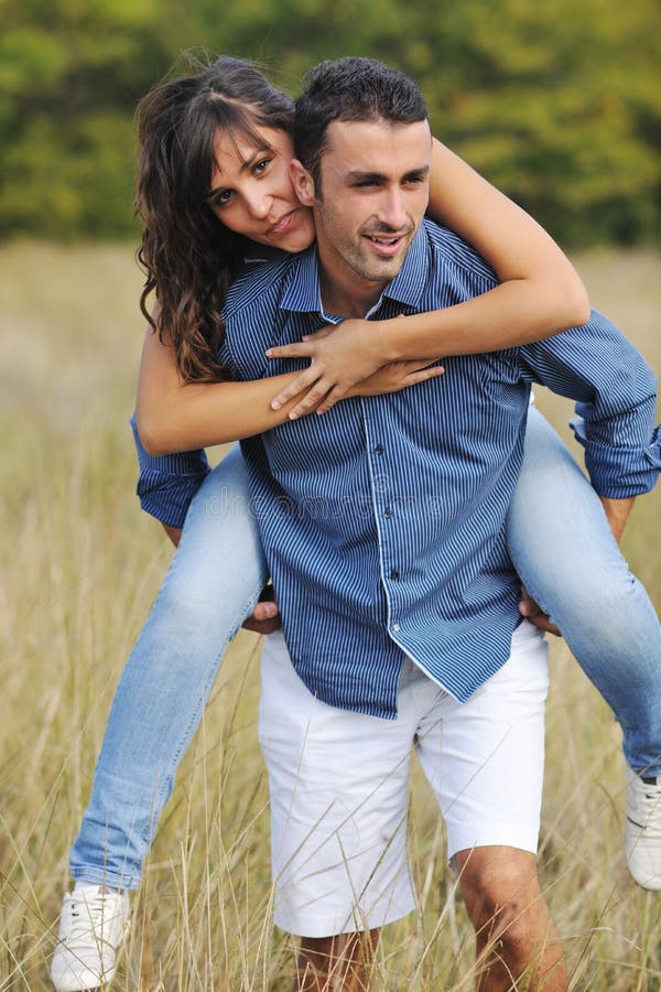 Happy young couple have romantic time outdoor