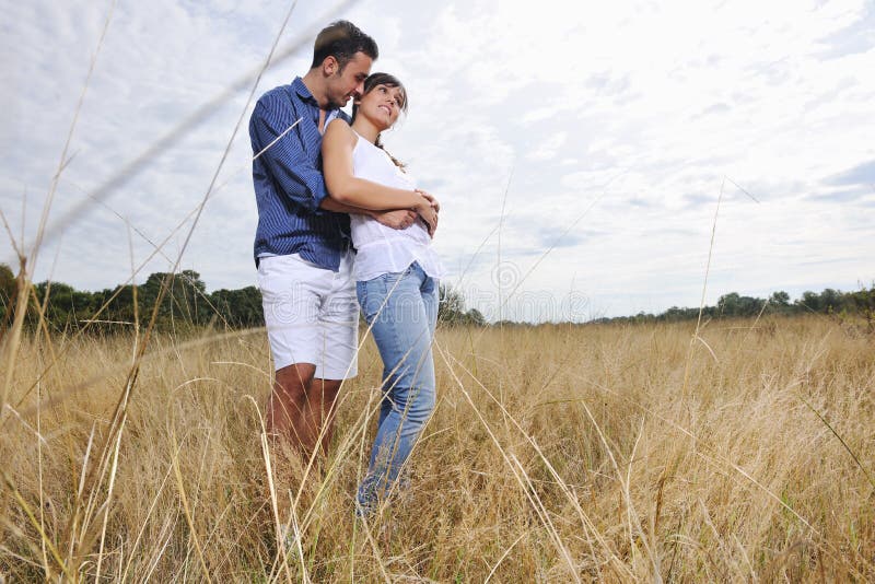 Happy young couple have romantic time outdoor