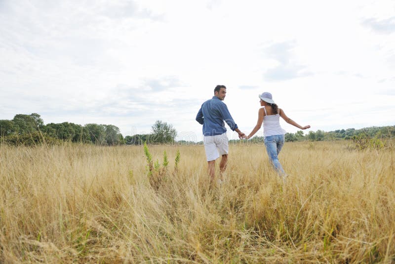 Happy young couple have romantic time outdoor