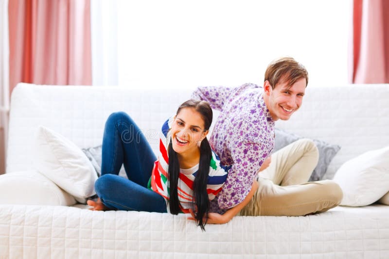Happy Young Couple Having Fun at Home Stock Photo Image of happy