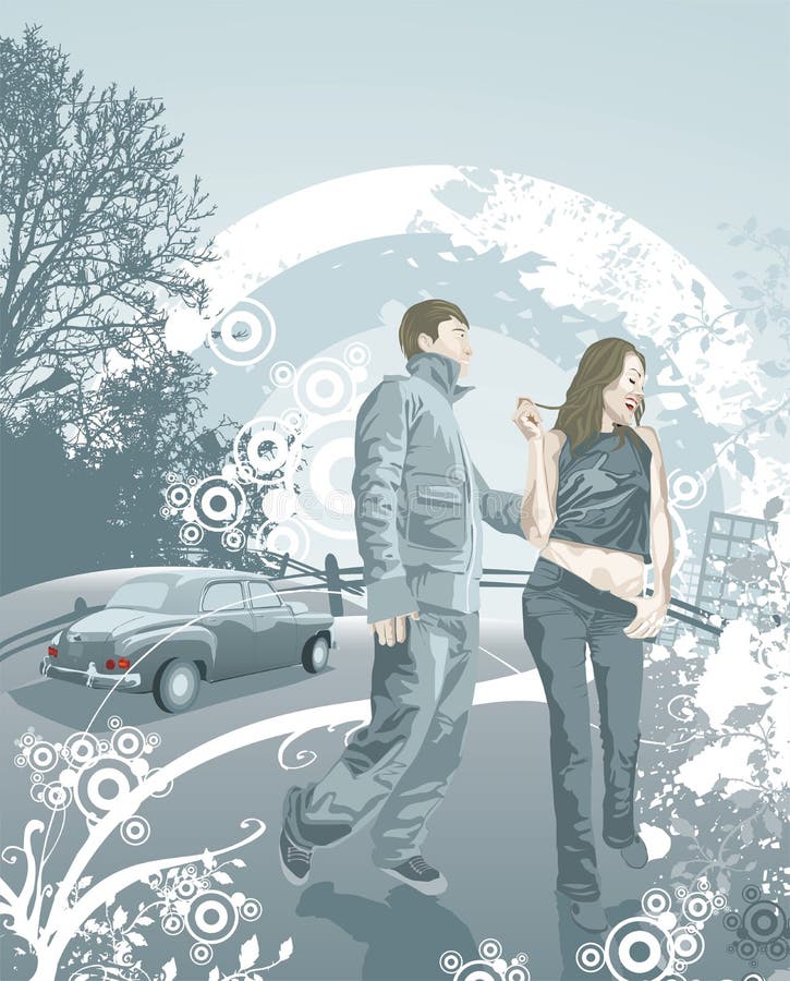 Happy young couple in love stock illustration