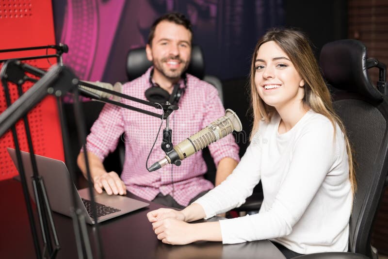 Radio presenters hosting at live talk show