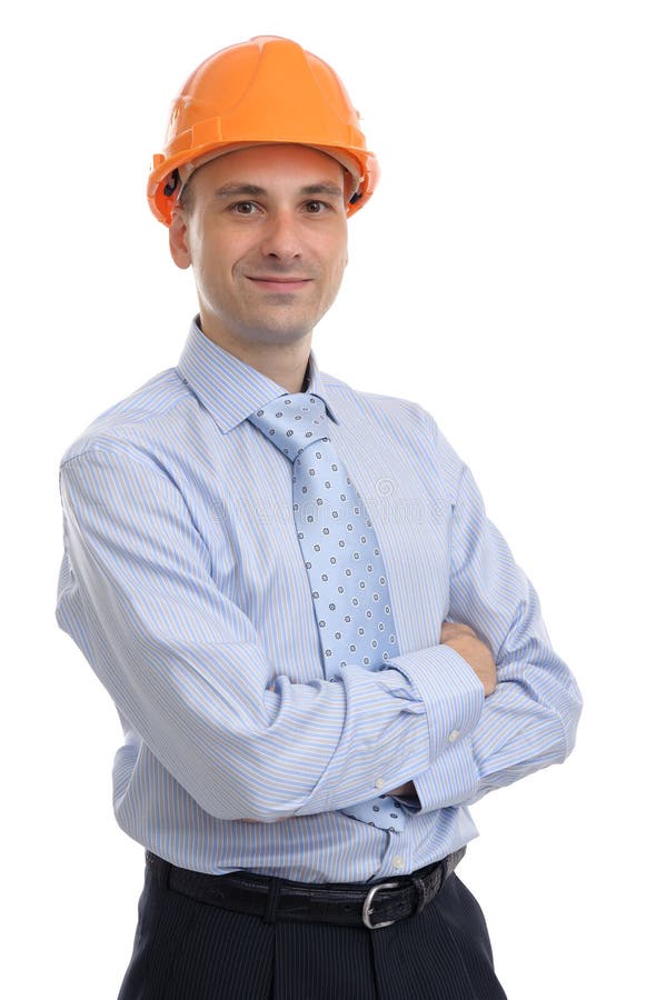 Happy young foreman with hard hat