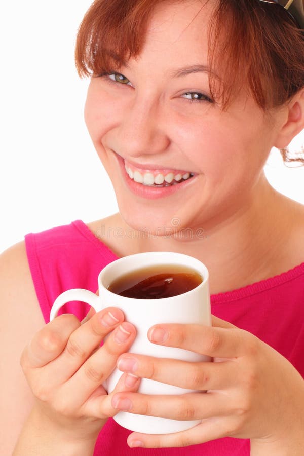 Happy Young Girl with a Cup of Tea Stock Image Image of cloth