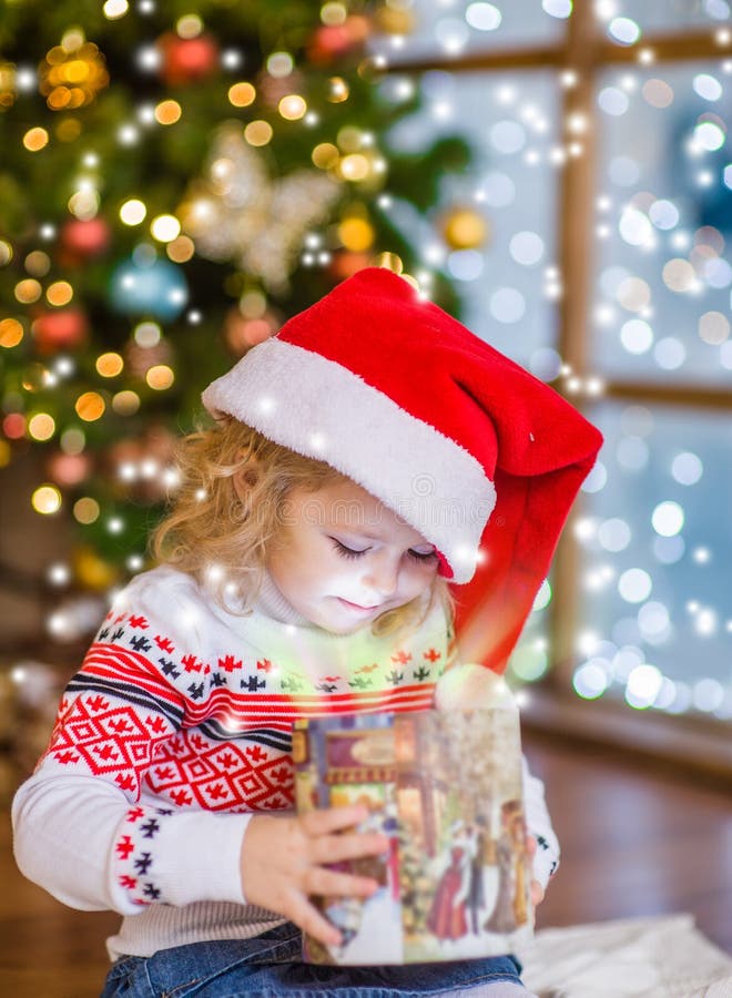 Happy Young Girl Opening a Gift Box Stock Photo - Image of miracle ...