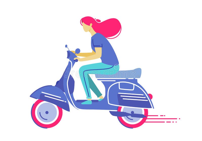 Happy Young Girl Riding a Scooter Stock Vector Illustration of boot