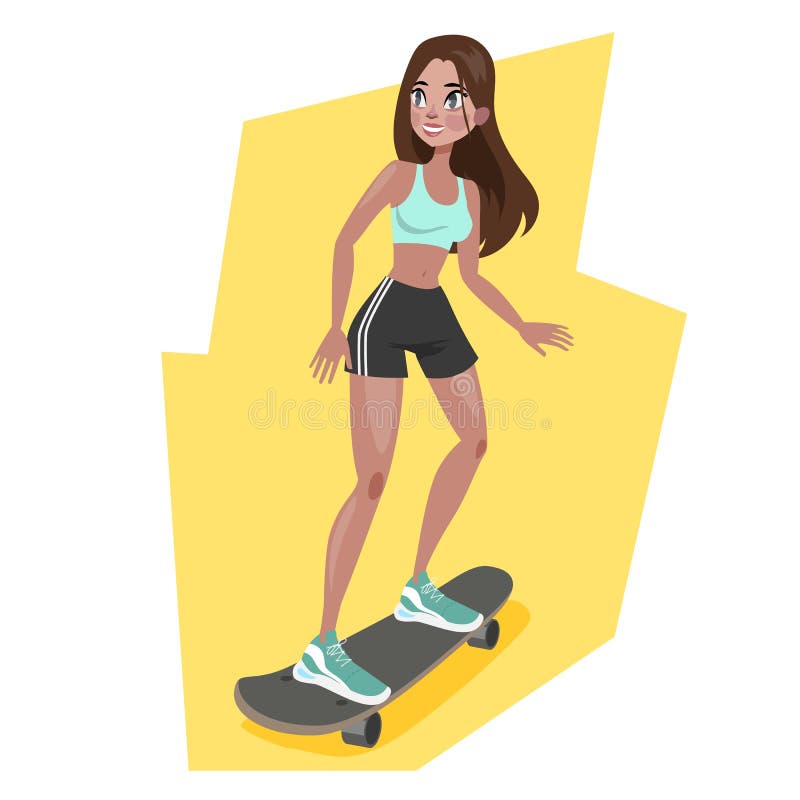 Happy Young Girl Skateboarding. a Beautiful Skateboarder Editorial Stock  Image - Illustration of happy, joyful: 128245789