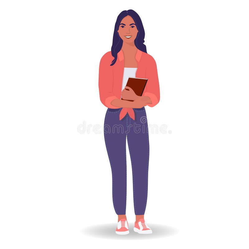 Happy Young Girl Student with Book. Vector Illustration in Cartoon ...