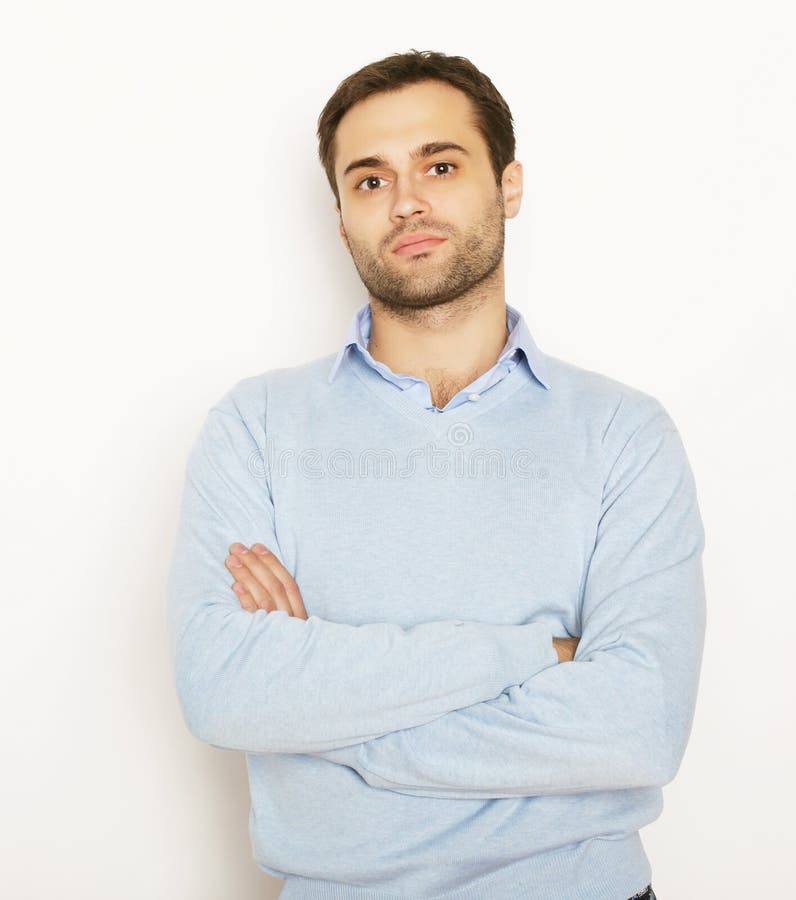 Happy Young Man in Blue Shirt. Stock Photo - Image of clothing ...