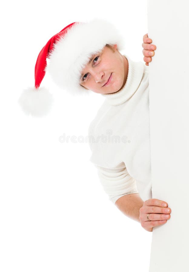 Happy young man in Christmas Santa s hat